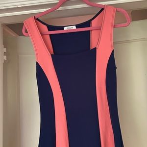 Coral pink and navy blue striped tank swing dress